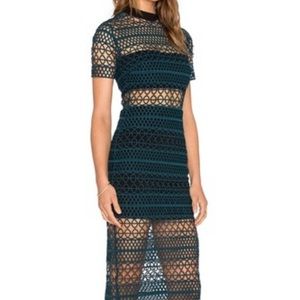 Self Portrait High Neck Guipure Lace Midi Dress